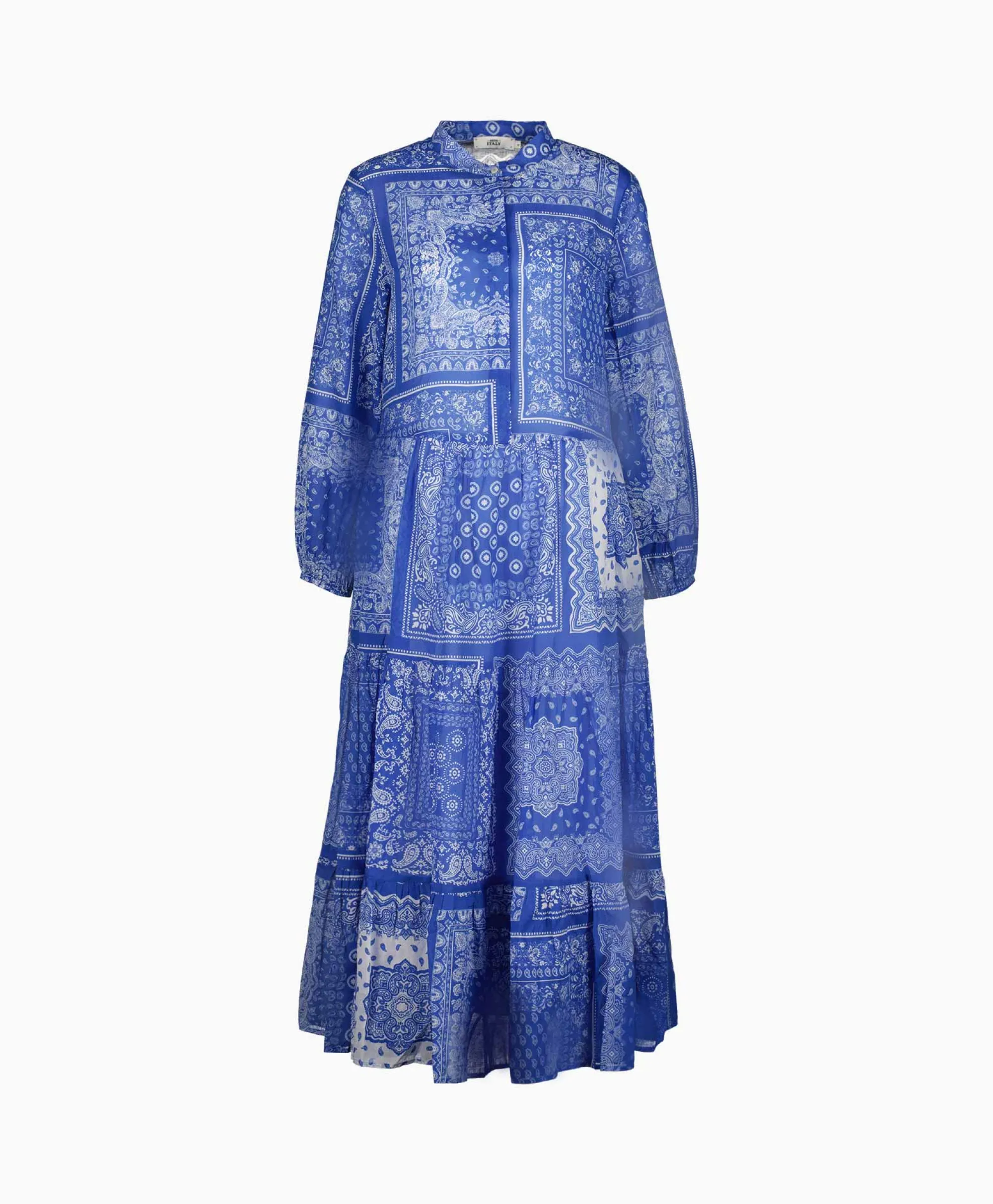 0039 Italy Maxi Jurk Mila Long 212344 Blauw Dessin*Dames Jurken