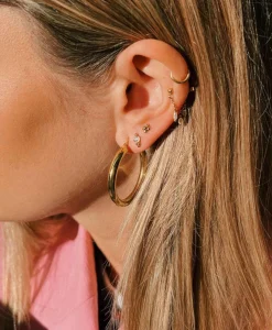 Anna+nina Oorbellen Round Plain Hoop Earrings Silver Goldpla Goud*Dames Sieraden