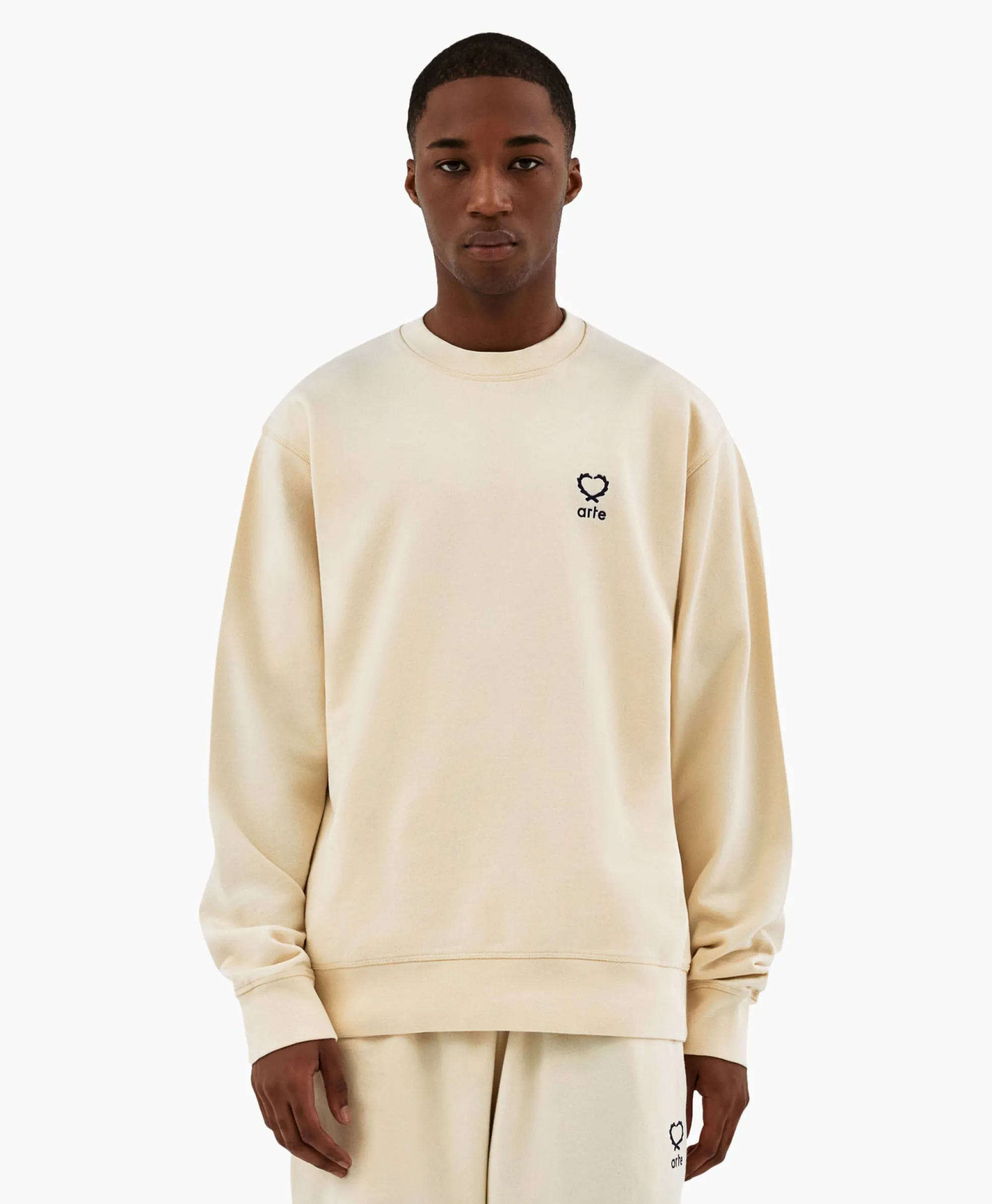 Arte Antwerp Sweater Hearts Leaves Arte Logo Chest Off White*Heren Truien