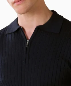 Aurelien Pullover Rib Zip Polos Ls Donker Blauw*Heren Truien