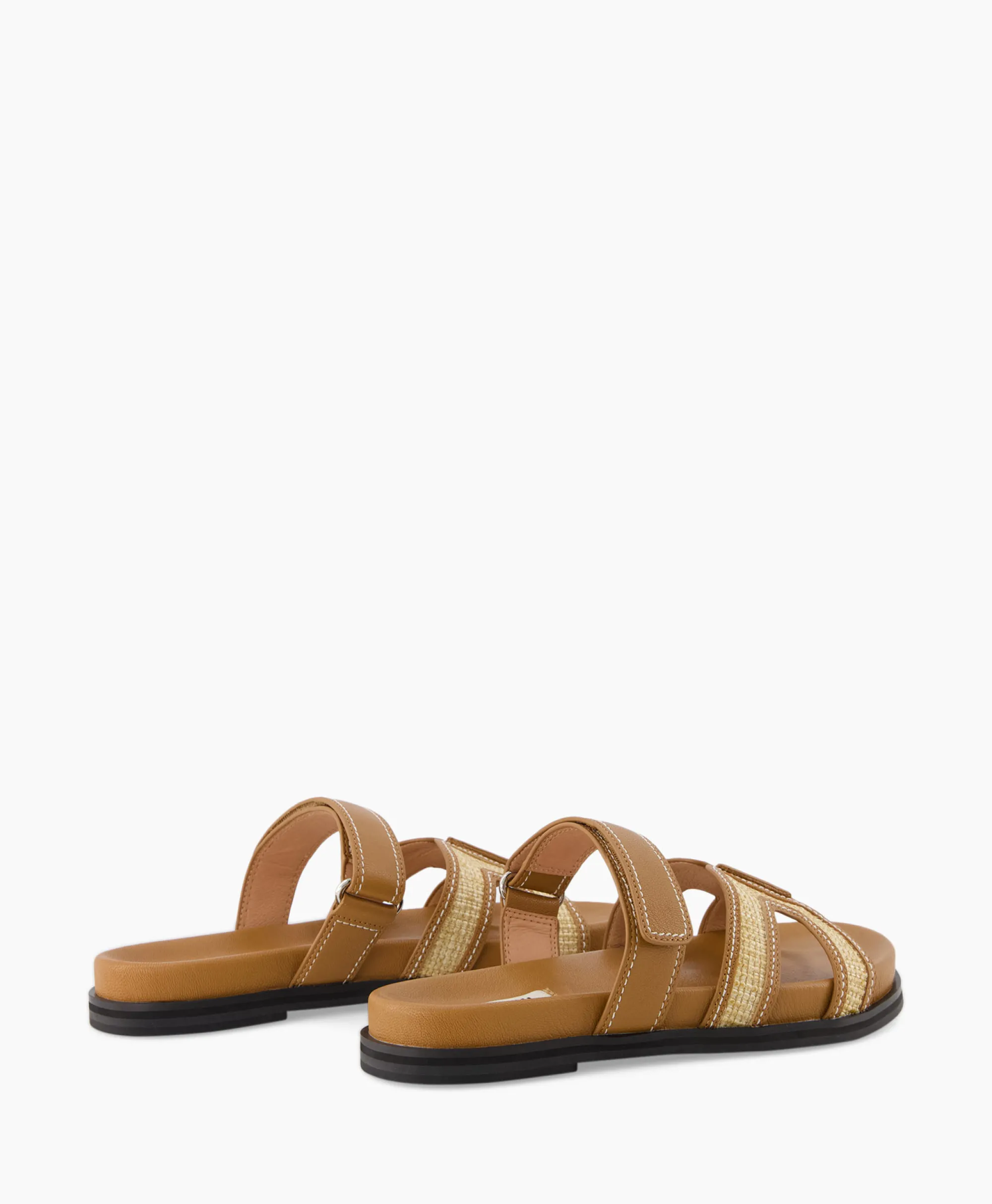 Bibi Lou Sandaal Zonder Hak Leather And Rafia Licht Bruin*Dames Sandalen