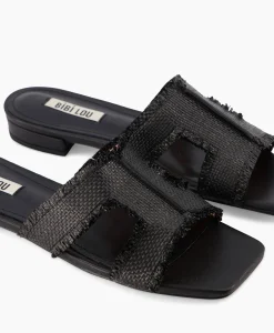 Bibi Lou Sandaal Zonder Hak Rafia Zwart*Dames Sandalen