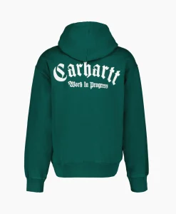 Carhartt Wip Sweater Hooded Onyx Script Groen*Heren Truien
