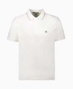 Cp Company Polo Stretch Piquet Striped Collar Wit*Heren Polo's