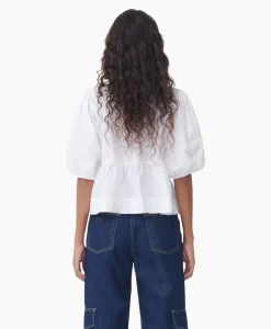 Ganni Blouse Cotton Poplin Peplum Wit*Dames Blouses