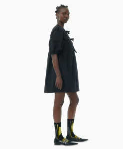 Ganni Mini Jurk Cotton Poplin Tie String Zwart*Dames Jurken