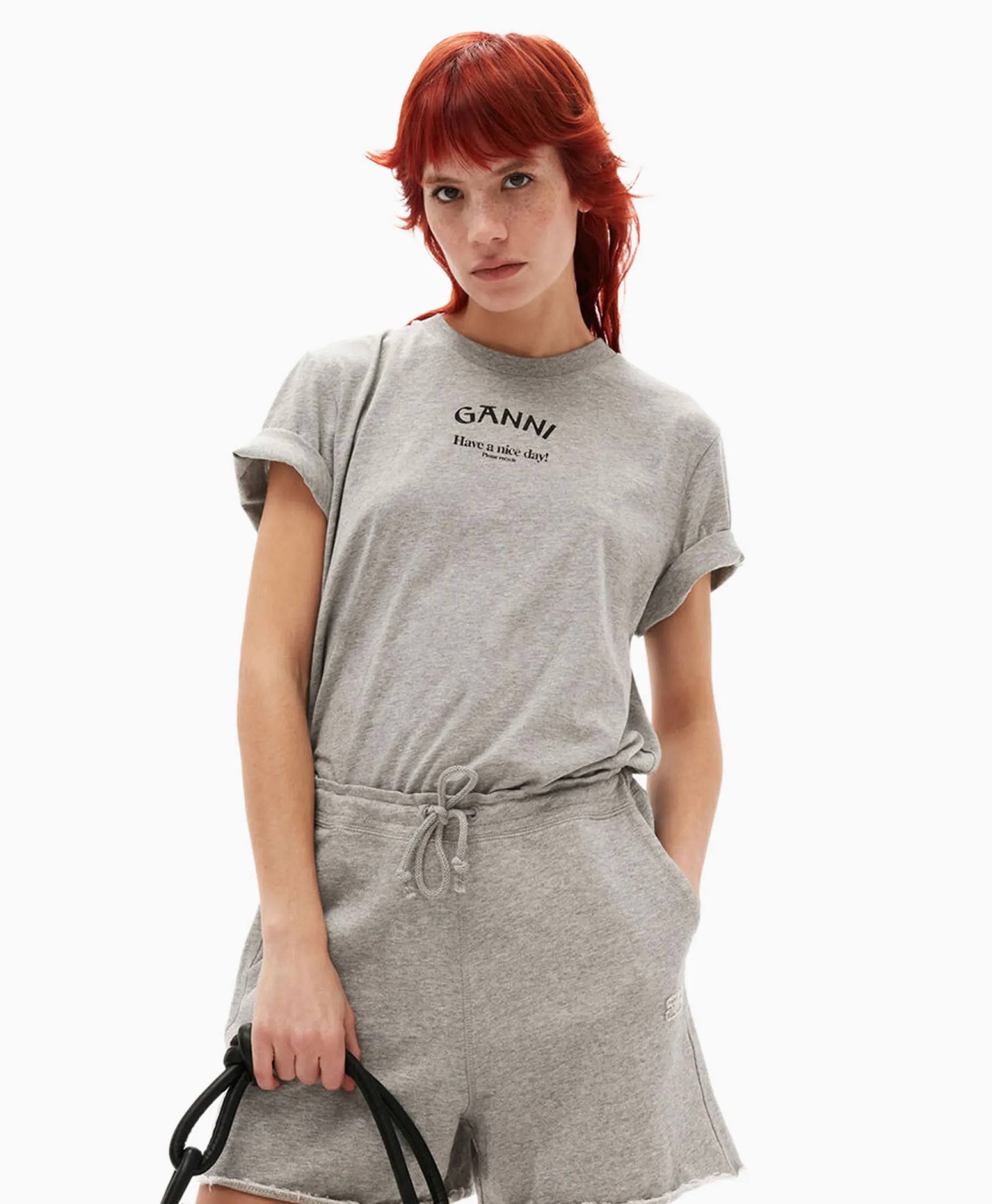 Ganni T-Shirt Korte Mouw Thin Jersey O-Neck Grijs*Dames T-Shirts & Tops