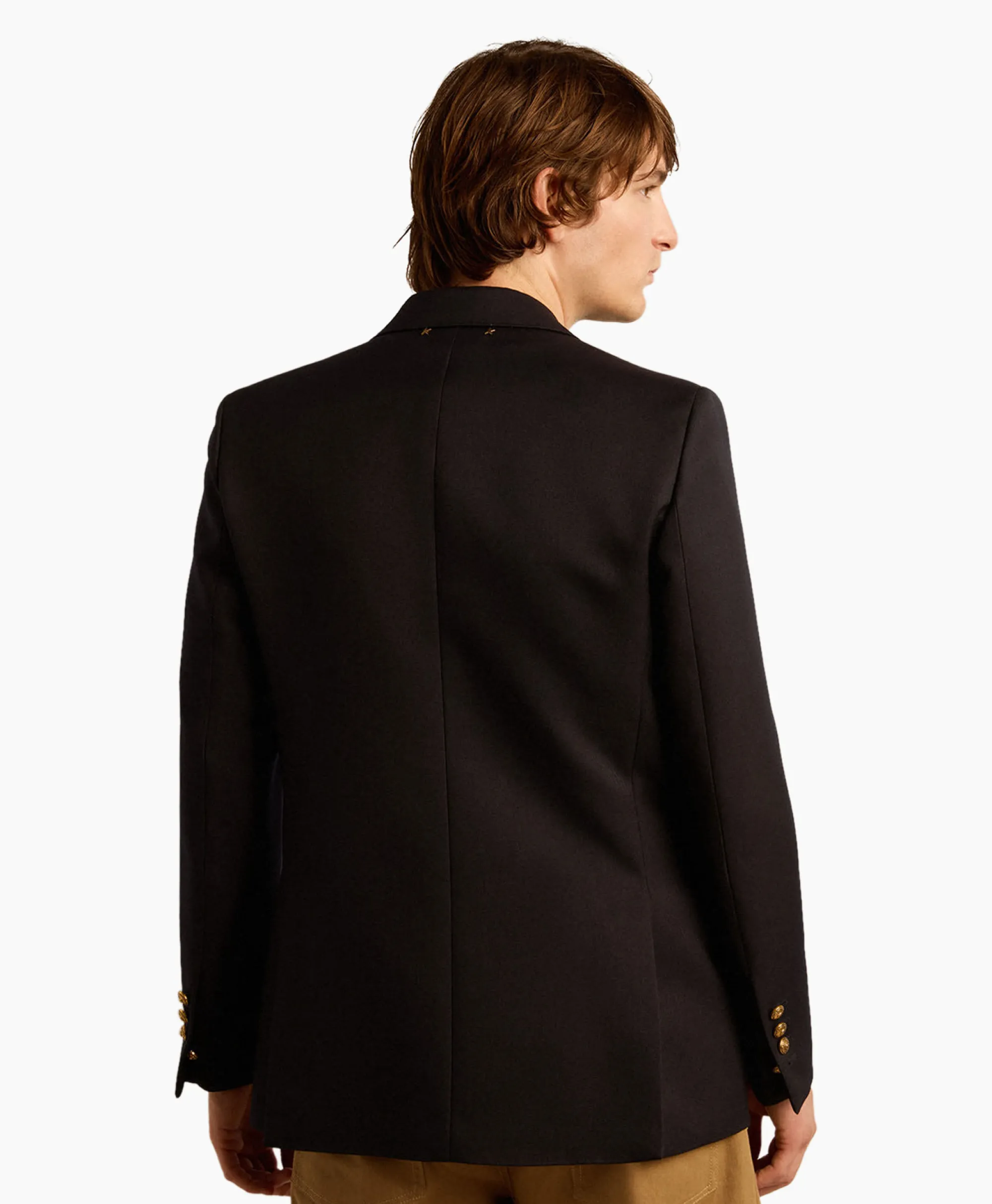 Golden Goose Blazer Golden M's Double Breasted Gabardine Wool Donker Blauw*Heren Colberts