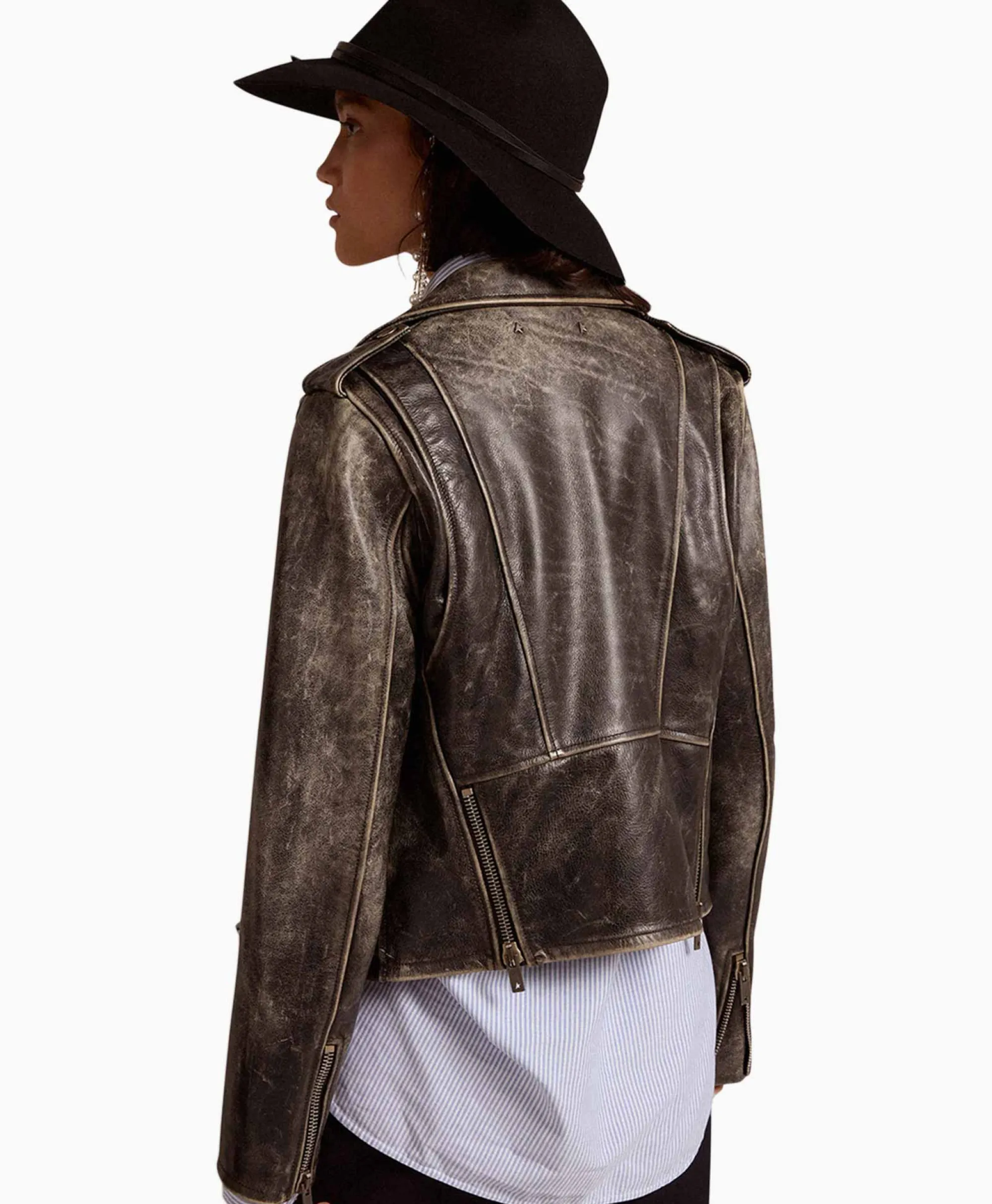 Golden Goose Leren Jas Golden W's Chiodo Distressed Bull Leathe Zwart*Dames Jassen