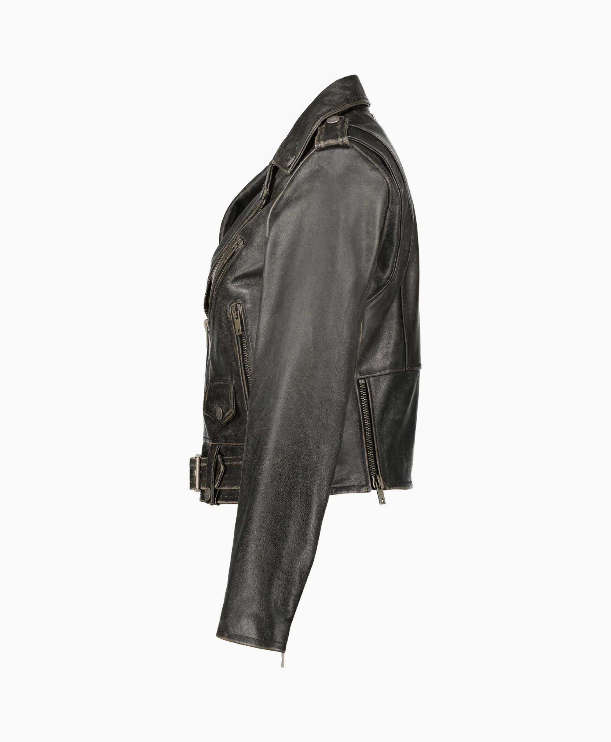 Golden Goose Leren Jas Golden W's Chiodo Distressed Bull Leathe Zwart*Dames Jassen