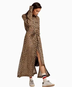 Golden Goose Midi Jurk Golden W's Chemisier Leopard Print Fil C Beige*Dames Jurken
