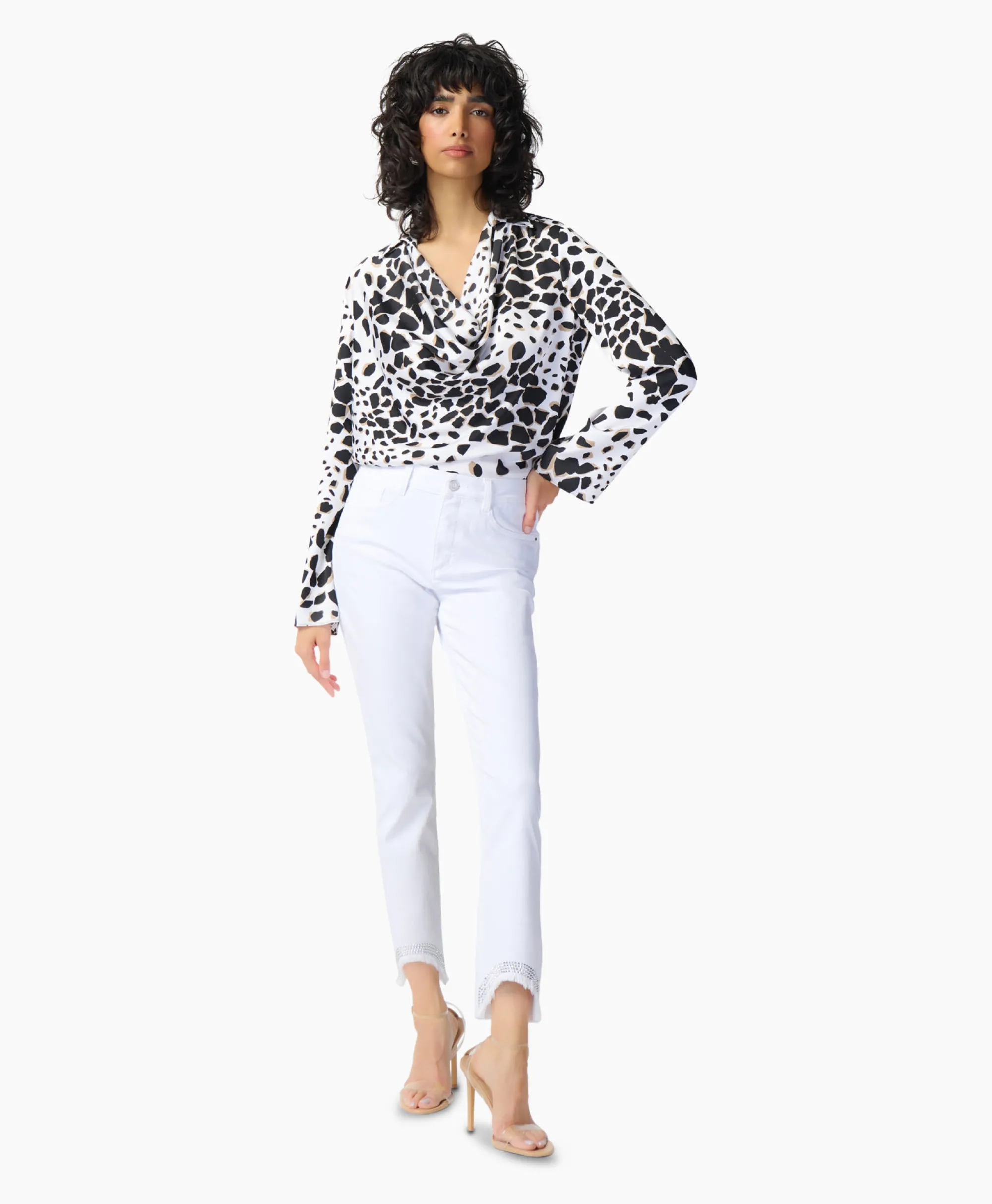 Joseph Ribkoff Blouse Lange Mouw Print Wikkel Zwart Dessin*Dames Blouses