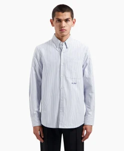 Olaf Hussein Overhemd Oxford Stripe Blauw*Heren Overhemden