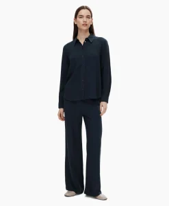 Selected Femme Broek Viva-Gulia Mw Long Linen Pant No Donker Blauw*Dames Broeken