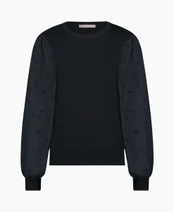 Studio Anneloes Pullover Deana Flower Broderie Donker Blauw*Dames Truien