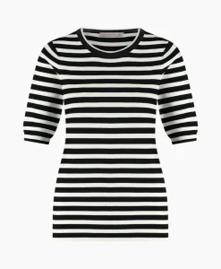 Studio Anneloes Pullover Luna Stripe Short Slv Zwart Dessin*Dames Truien