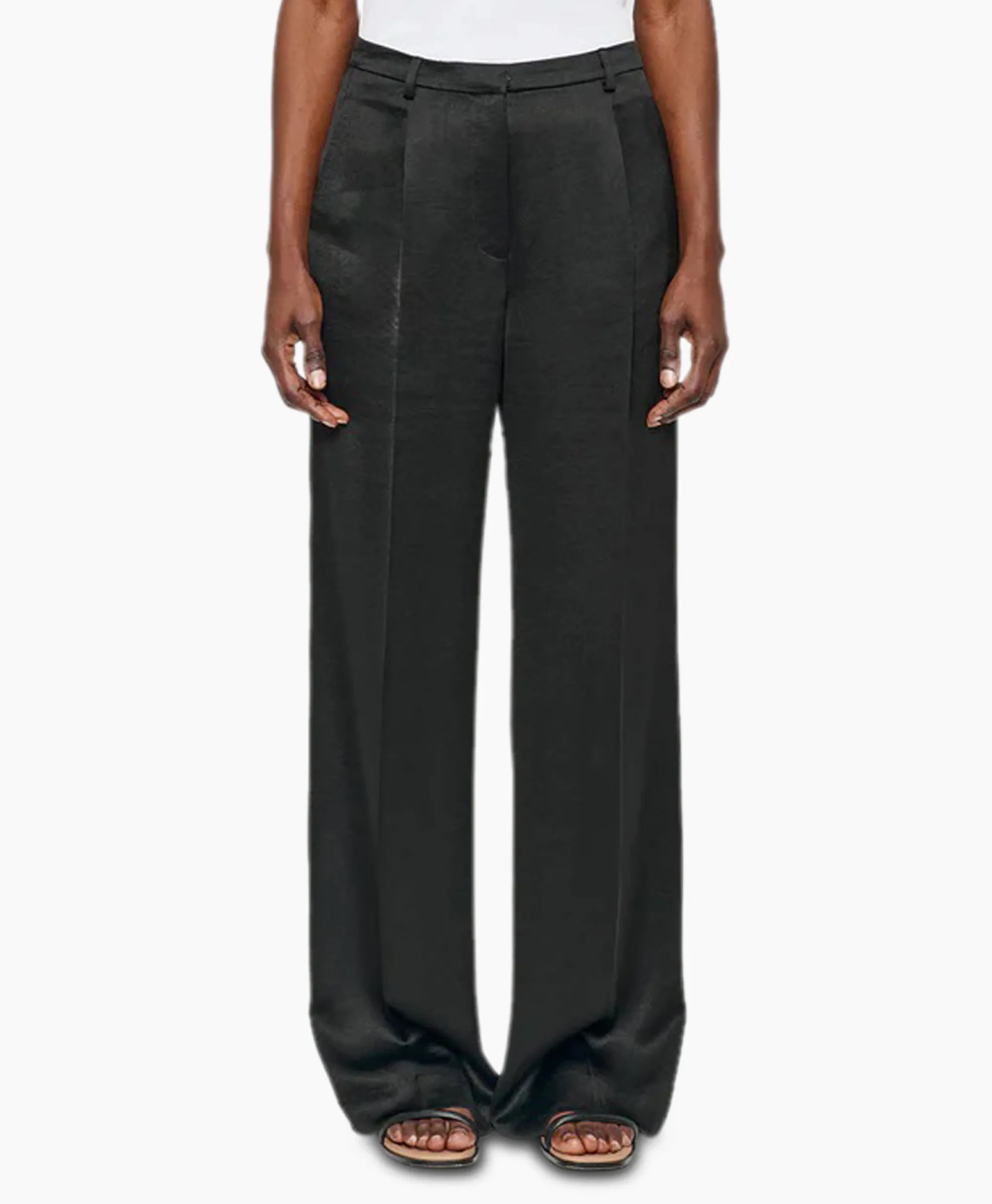 Zenggi Pantalon Wide Leg Satin Zwart*Dames Broeken