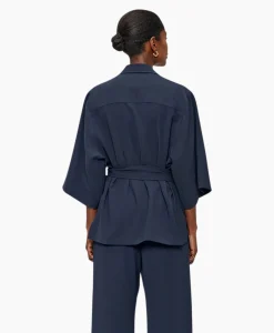 Zenggi Vest Japanse Crepe Kimono Donker Blauw*Dames Vesten